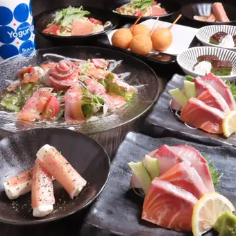 女子会コース・サーモンカルパッチョ、生ハムクリームチーズ、お造り・2時間飲み放題付き4000円