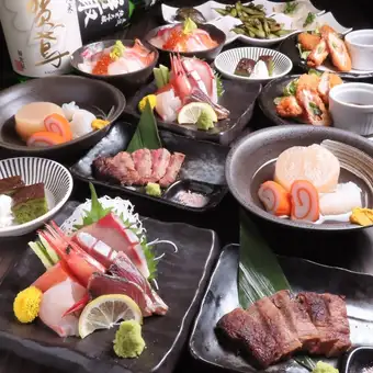 満腹コース全11品海鮮&お肉で（サーロインステーキ、お造り）W・2時間飲み放題6600円