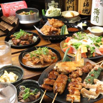 【共9道菜】炭烤串烧套餐（2,850日元（含税））还包括著名的味增烤鸡和创意鸡肉菜肴