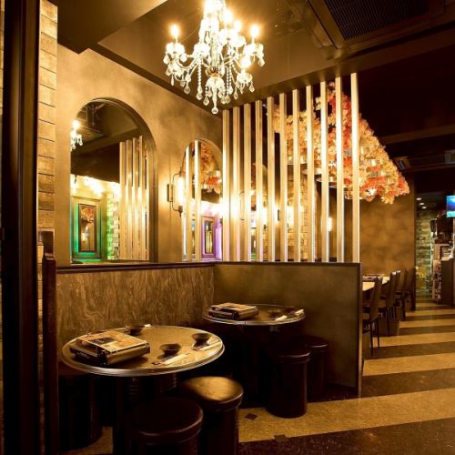Enjoy your meal while admiring the magnificent chandeliers!