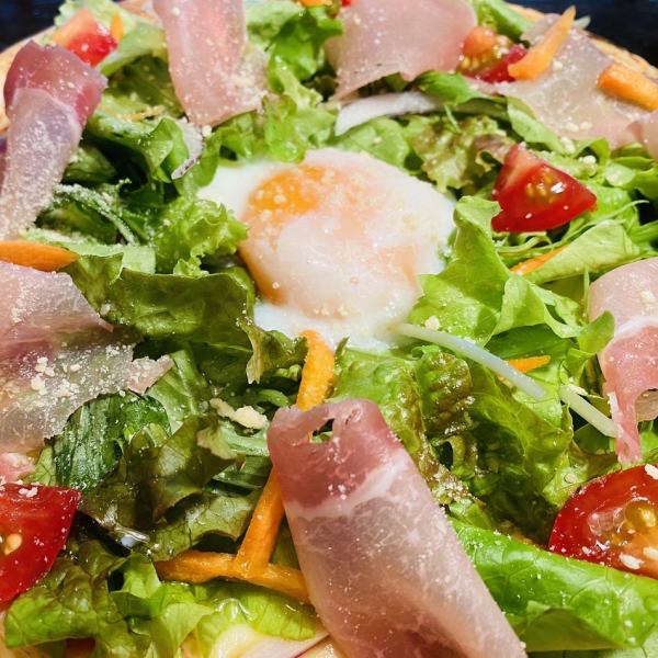 Prosciutto and soft-boiled egg salad PIZZA