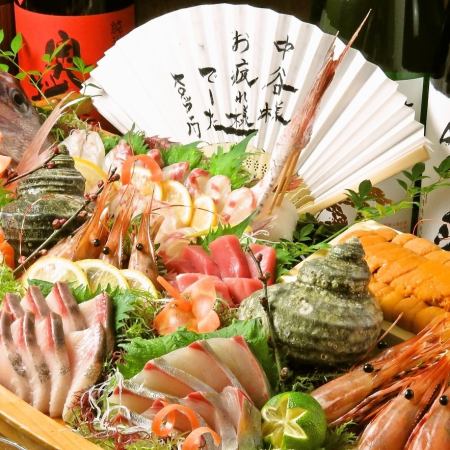 適合4人以上的慶祝活動★生魚片船套餐[7,000日圓+無限暢飲120日圓（LO前5分鐘）]
