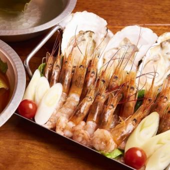 ◯欢迎和欢送会【共享涮锅套餐】想尝试牡蛎和虾的涮锅的人总共7道菜6,050日元！