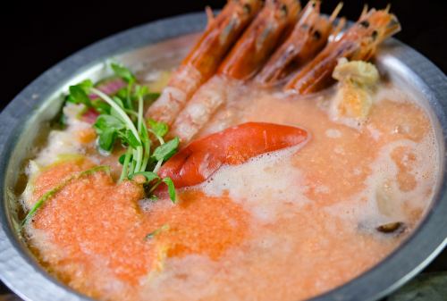 【夏季限定】冷たい貝出汁ジュレと温かい濃厚鍋で二度美味しい◎◆海老の明太とろしゃぶ◆