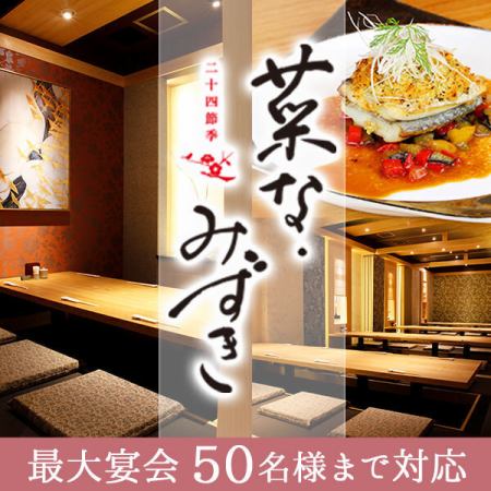现接受各类宴会预订。七水怀石8道菜品+110杯【无限畅饮】⇒6500日元