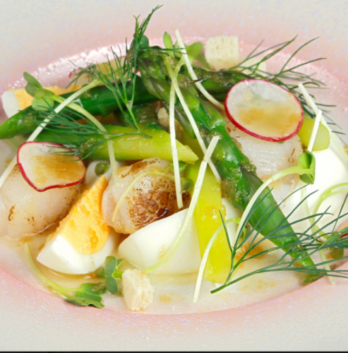 Scallop and asparagus salad with Japanese dressing