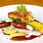 Grilled seasonal vegetables and foie gras with Marsala sauce