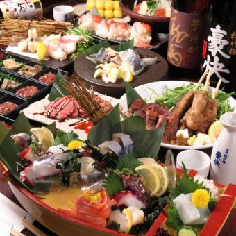 6月1日～3小时无限畅饮，包括生啤酒、生鱼片、天妇罗、寿司卷、牛舌，共10道菜品5,000日元【基拉套餐】