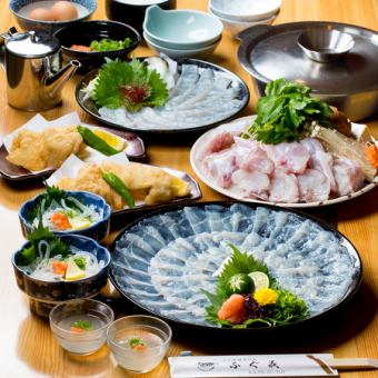 【春ふぐ】『 大皿てっさ・特選厚切り ふぐしゃぶコース 』11,000円（税込）飲み放題付12,500円