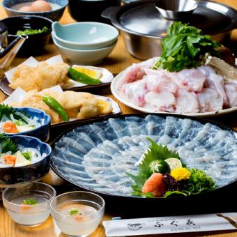 〈春ふぐ〉『大皿てっさ・二代目 ふぐ義コース 』9,000円（税込）飲み放題付は10,500円（税込）