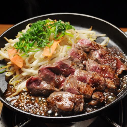 Skirt steak on a hot plate