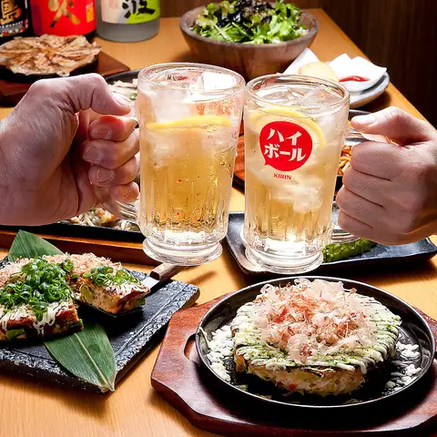 ランチからもんじゃとお好み焼きで昼飲みをお楽しみいただけます