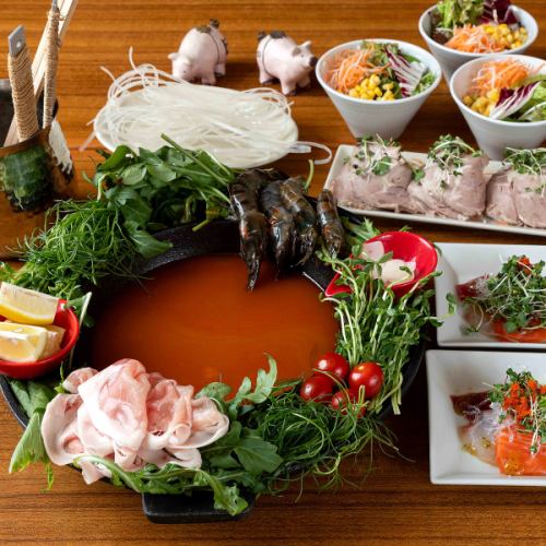 New! <<Refreshing herb-scented Tom Yum Kung style>> Joshu pork shabu-shabu hotpot