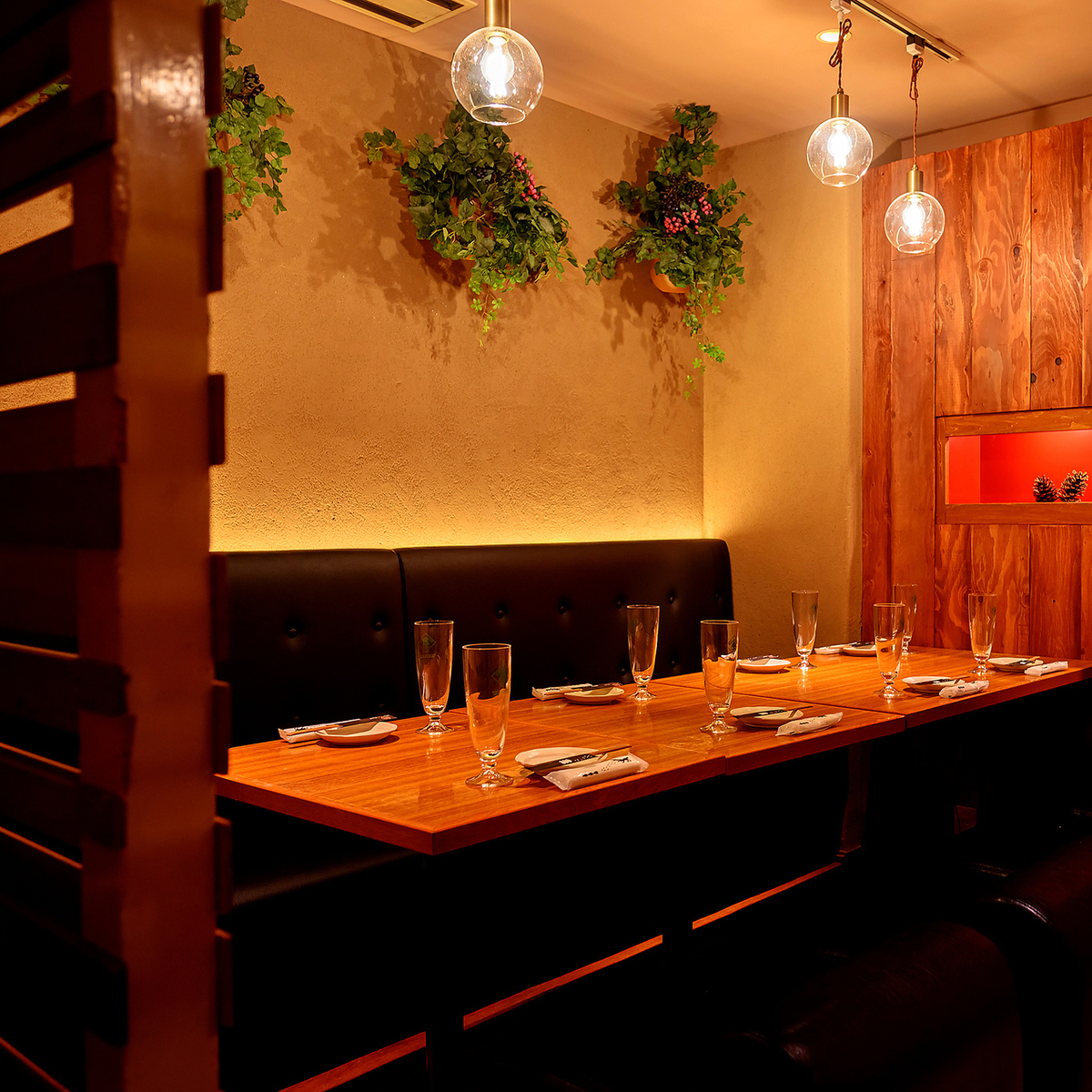 Private rooms available! Enjoy your party in a sophisticated, brick-themed space.