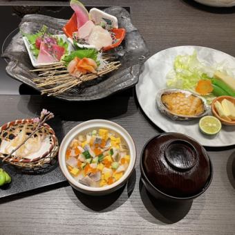 【当日予約可】お造りと鮑と旬菜の陶板焼コース