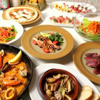 [高級套餐]5,000日圓（僅限食物）牛排/魚菜/西班牙海鮮飯三重主菜！