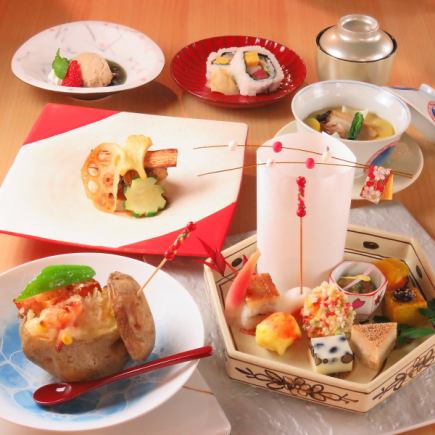 【梅子套餐】包含開胃菜、烤製菜餚及燉煮菜餚共6道菜+無限暢飲，11,000日圓（含稅）