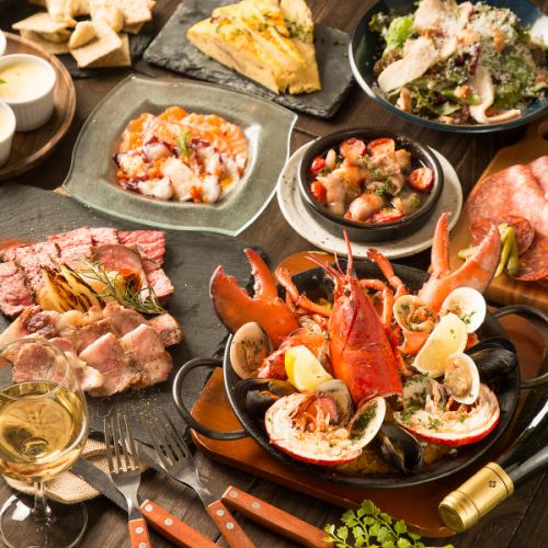《吃烤的比较★》包括烤牛至牛肉和伊比利亚猪肉和奥马尔虾海鲜饭4500日元♪