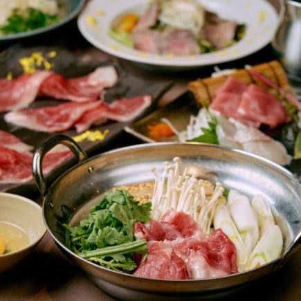 【和牛食べ尽くし】贅沢肉寿司と馬刺し5種盛り!彩りすき焼きの和牛堪能コース【3時間飲み放題】