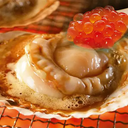大粒ホタテとたっぷりいくらの直火バター醤油焼き ～香ばし磯の香り～