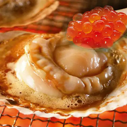 大粒ホタテとたっぷりいくらの直火バター醤油焼き ～香ばし磯の香り～