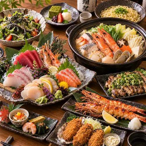 幹事様におすすめ！【個室×生付3H飲放題】鮮魚5種×選べるメイン４種  雅-MIYABI-全9品5,000円