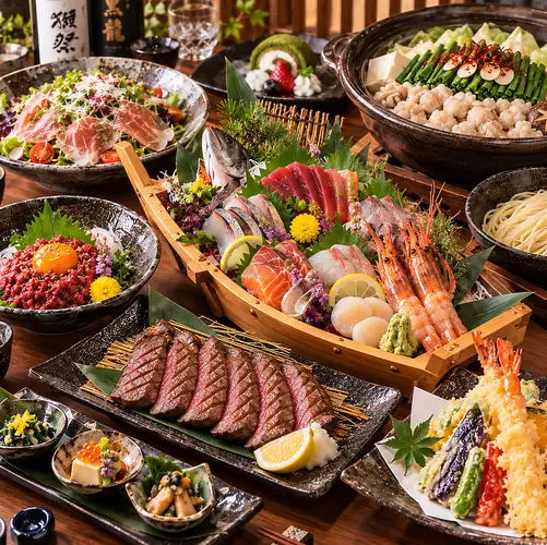 特別な宴席に【個室×生付き3H飲み放題】豪華舟盛×牛タン×牛もつ鍋 　極-KIWAMI-全10品6,000円