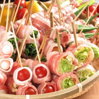 Sunday - Thursday only / All you can eat and drink for 3 hours! Comes with Hakata vegetable wrapped skewers! Charcoal-grilled yakitori and more [32 items in total, 4300 yen ⇒ 3300 yen]