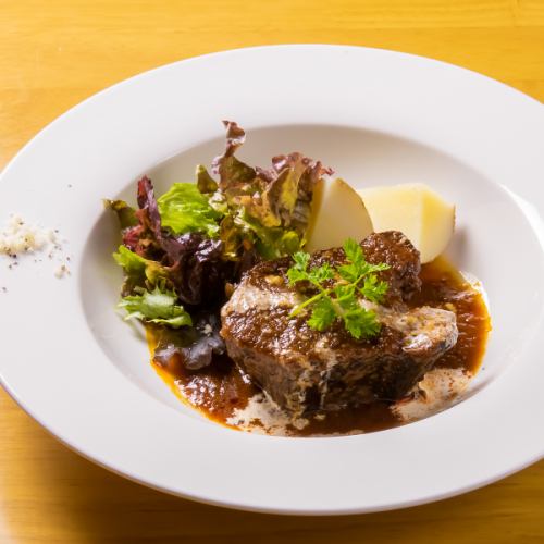 Homemade beef tongue stew in red wine