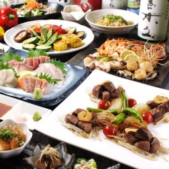 [黑毛牛烤牛排、海鮮鐵板燒等8道菜]宴會套餐◎3,800日圓*僅限食物