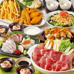 【忘年會4500日圓套餐】黑毛和牛火鍋、刺身拼盤等8道菜品+2小時無限暢飲4500日元