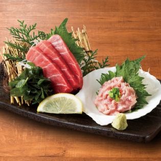 本まぐろの中トロ刺身とねぎとろ盛合せ