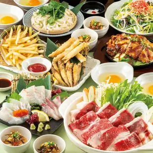 【忘年会4500円コース】黒毛和牛すき焼き鍋や刺身三種盛合せ等全8品+2H飲放付4500円