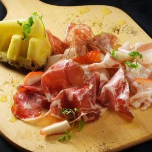 Assortment of raw ham and salami