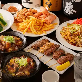 【宴会に】2時間飲み放題付コース☆和牛すじ煮込みや焼トン串盛り合わせなど　税込3,680円～