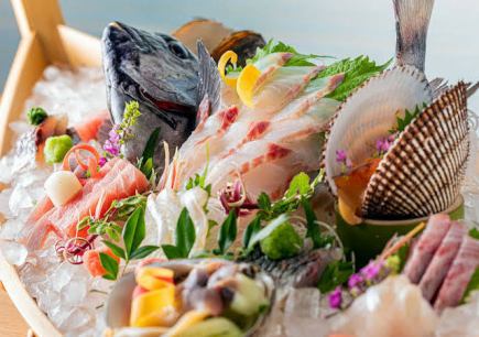 【歓送迎会コース】豪華屋形舟の刺身6種盛り、国産牛しゃぶ等全9品生ビール付き飲み放題！