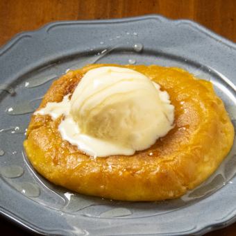 Korean sweets Hotdog topped with vanilla ice cream