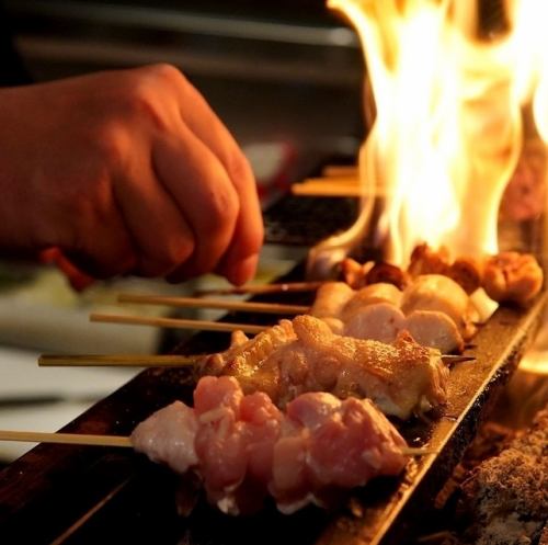 Our proud yakitori with a secret sauce and fragrant charcoal grilling