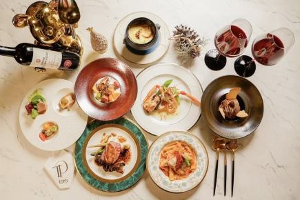 【ランチ・ディナークリスマスコース】乾杯ドリンク付！フォアグラや飛騨牛ステーキなど豪華9品