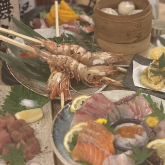 【コレ一択！】お刺身/天ぷら/炉端焼き/デザートまで！２H飲み放題×地酒10種付 6000円 