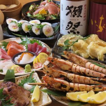 【コレ一択!】お刺身/天ぷら/炉端焼き/デザートまで!2H飲み放題×地酒10種付 6000円