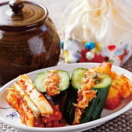 Assortment of three kinds of kimchi