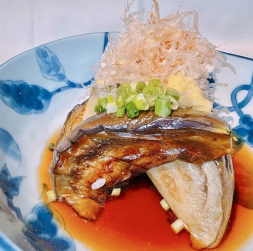 Charbroiled whole eggplant with ginger and soy sauce
