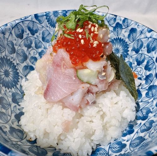 Seafood rice bowl with yellow soy sauce