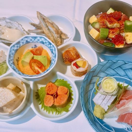 【含无限畅饮】豪华套餐（蛤蜊、汤、小菜、生鱼片、油炸食品、炭火烤制食品、正餐、甜点）