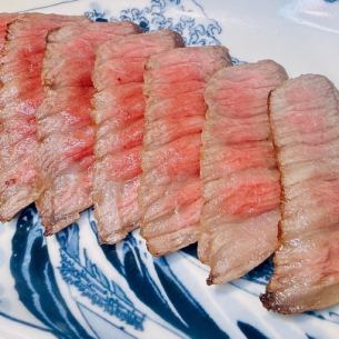 Special A5 charcoal grilled lean Japanese black beef with grated garlic and soy sauce