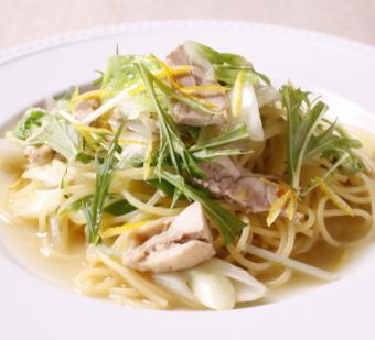 Grilled chicken and winter vegetables with yuzu pepper oil sauce pasta dinner set