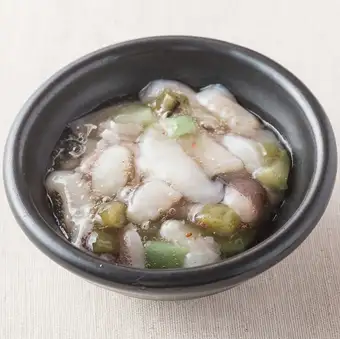 山芋短冊/ずり皮おろしポンズ/うずら玉子のうま煮/たこわさび/トマト