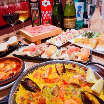 대만족 틀림없음!스페인 먹는 츠쿠시의 여행 「프리미엄 빠에야 코스」【2시간 음료 무제한 포함】