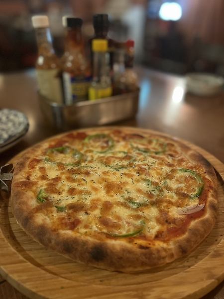 Freshly baked pizza with a chewy crust and a crispy outside!